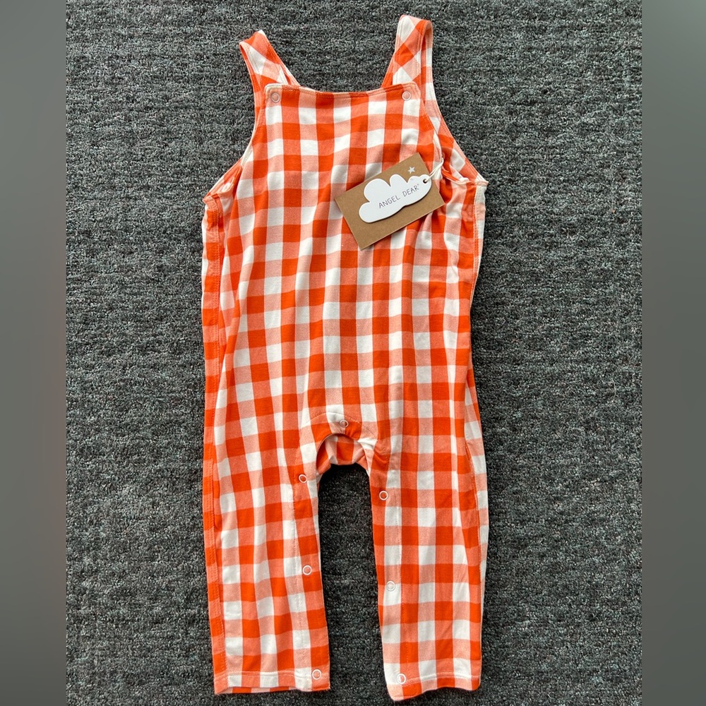 Angel Dear Bamboo Plaid Coveralls with Adjustable Straps - NWT